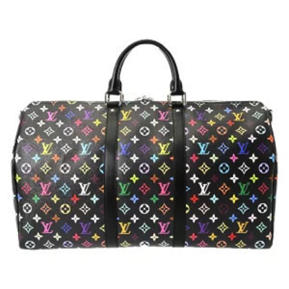 Louis Vuitton Monogram Keepall Bandouliere Multicolor Canvas Travel Bag Black